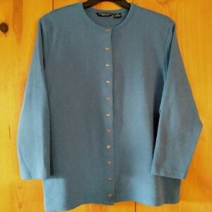 Reference Point Knit Cotton Blend Snap Button Cardigan 3/4 Sleeve